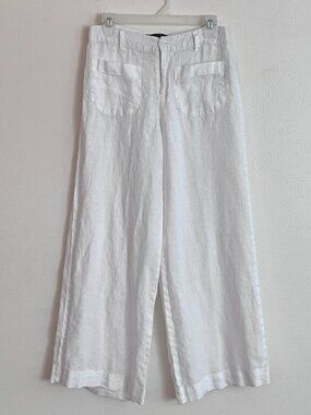 Sanctuary Standard Surplus White Wide Leg 100% Linen Pants Size 26 Coastal Beach